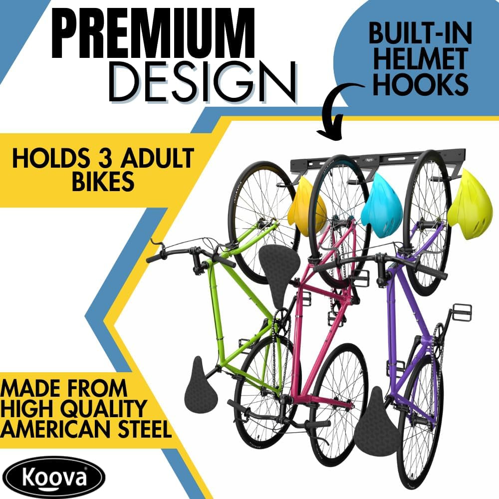 Wall Mount Bike Rack | Steel Bike Mount | Adjustable Hangers | Easy Mount | USA Made