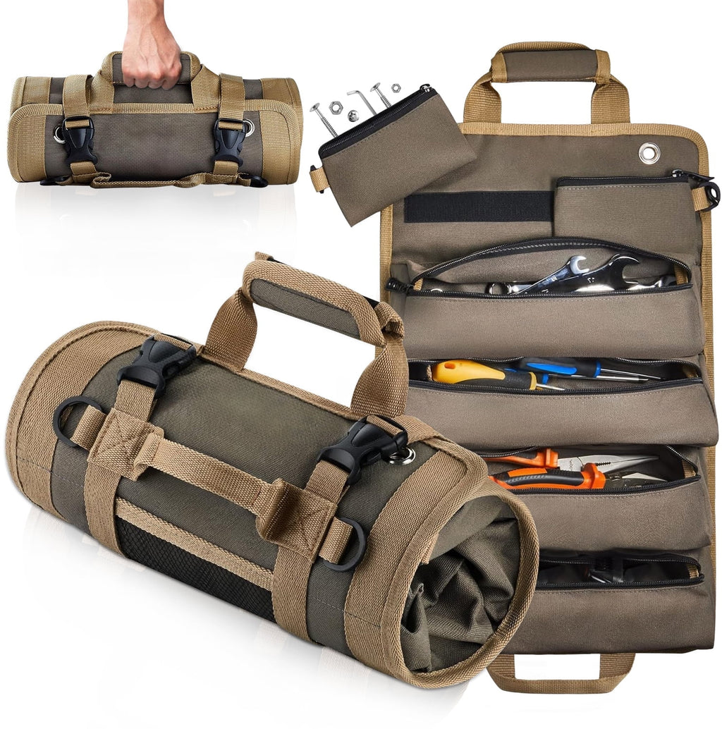 Tool Bag Roll Up, Heavy Duty Roll up Tool Bag, Tool Roll Bag Organizers, 900D Waterproof Oxford Cloth, Gifts for Electrician,Carpenter, Plumber, Mechanic, Hobbyist