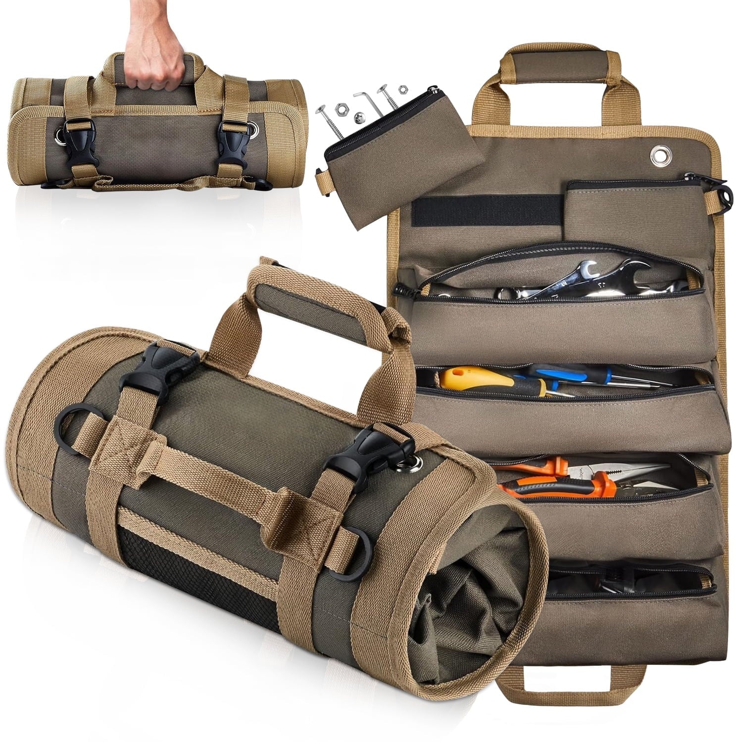 Tool Bag Roll Up, Heavy Duty Roll up Tool Bag, Tool Roll Bag Organizers, 900D Waterproof Oxford Cloth, Gifts for Electrician,Carpenter, Plumber, Mechanic, Hobbyist