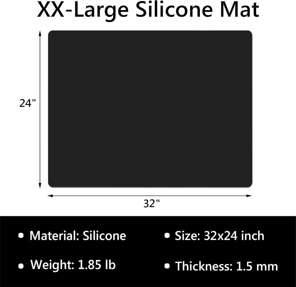 2 Pieces Silicone Mats for Countertop - 0.06" Thicker, 32" by 24" Extra Large Multipurpose Mat, Counter Table Protector, Work Desk Pad, Heat-Resistant Placemat, Pastry Mat, Nonstick, Black