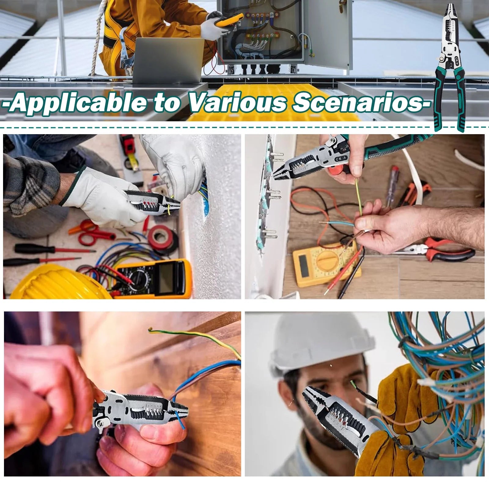 9 in 1 Multipurpose Wire Stripper, 9’’ Heavy Duty Super Tough Electrical Wire Pliers Crimper, Electrical Lineman Wire Stripper Tool with Wire Cutter, Wiring Tools