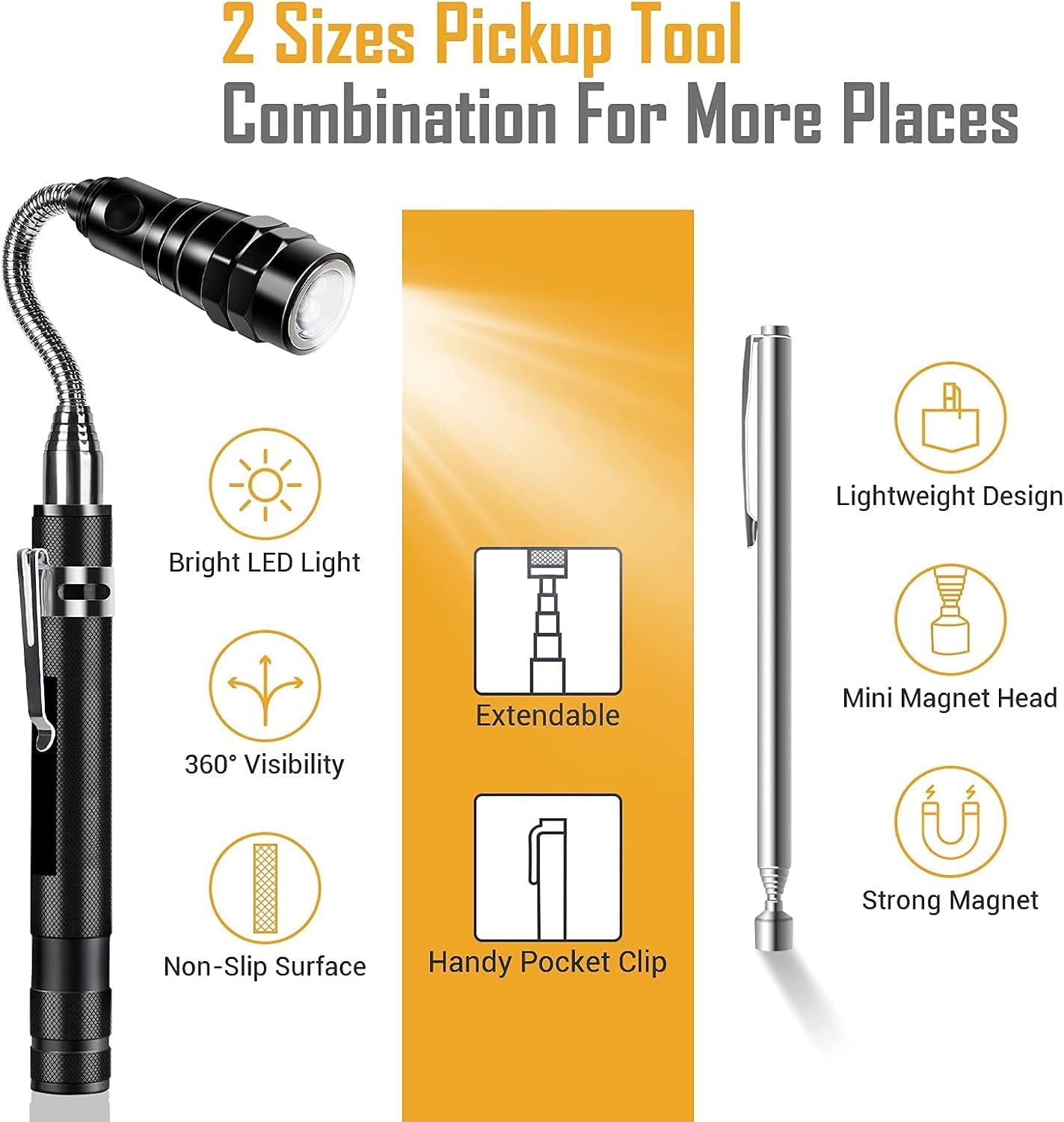 LED Telescoping Magnet Pickup Tool Set with Lights: Unique Men Gifts Christmas Gift Stocking Stuffers Birthday Gadgets for Mechanic Handyman Father Husband Boyfriend Her Car Garage