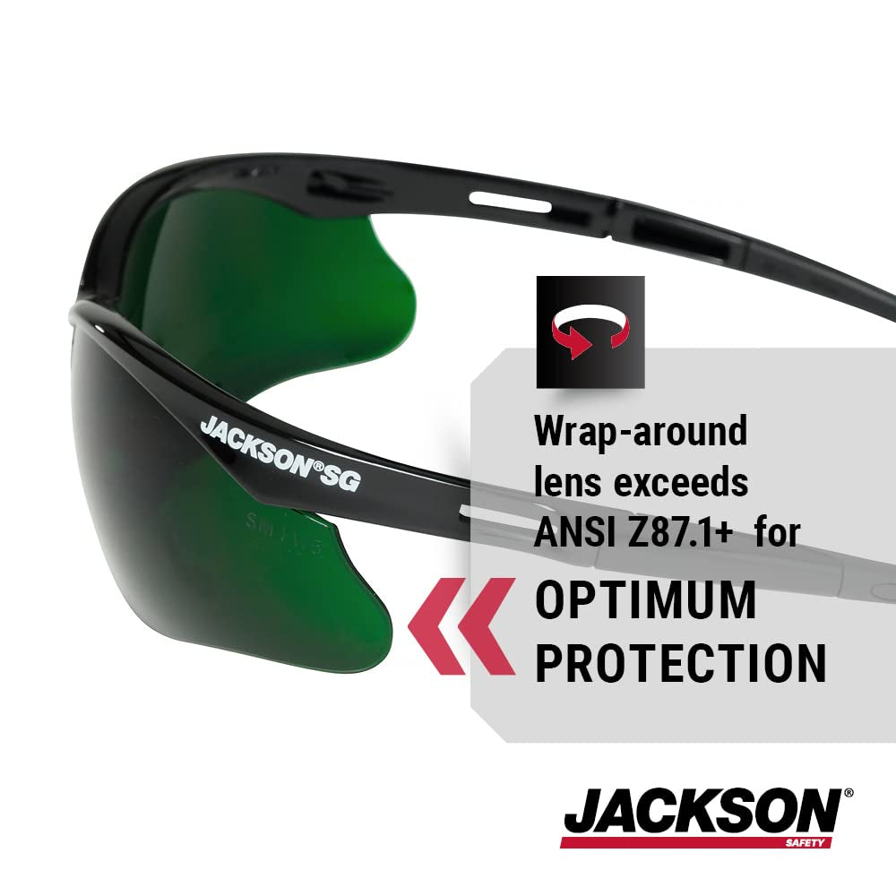 50010 Lightweight, Ultra-Strong, SG Safety Glasses, Soft Touch Temples, Flexible Nose Piece, Anti-Scratch Coating, Infrared and UV Protection, Shade 5 IR Lens, Black Frame (Pack of 12)