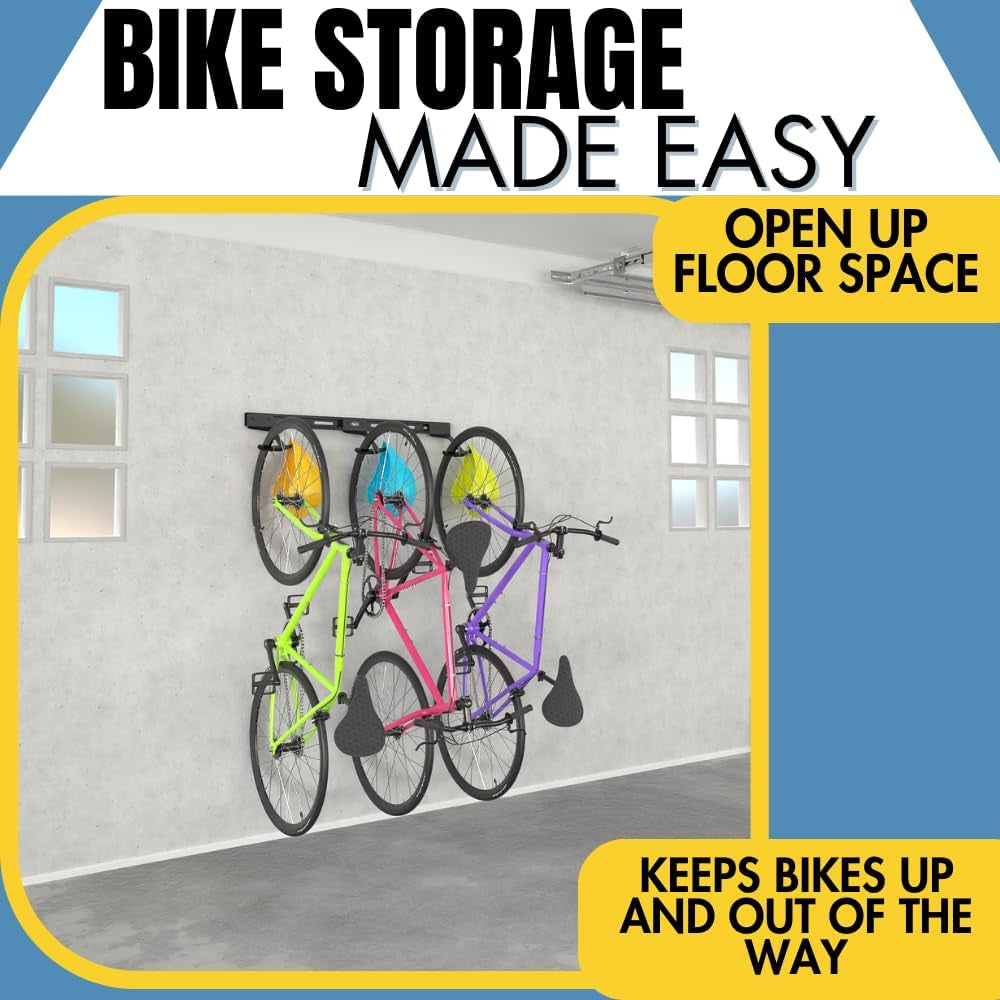 Wall Mount Bike Rack | Steel Bike Mount | Adjustable Hangers | Easy Mount | USA Made