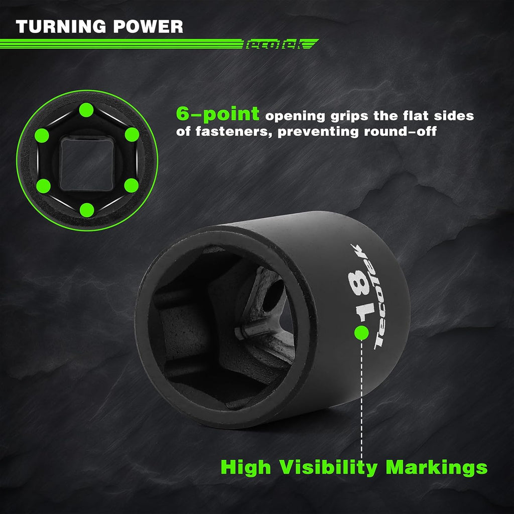 3/8" Drive Impact Socket Set, 49-Piece SAE (5/16"-3/4") and Metric (8Mm-22Mm), 6 Point, Cr-V, Extension Bars, 1/2" F to 3/8" M Reducer, Universal Joint and Power Drill Adapter