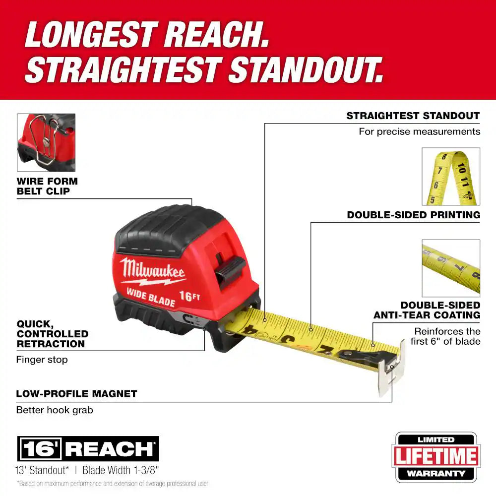 16 Ft. Wide Blade Magnetic Tape Measure with 16 Ft. Reach