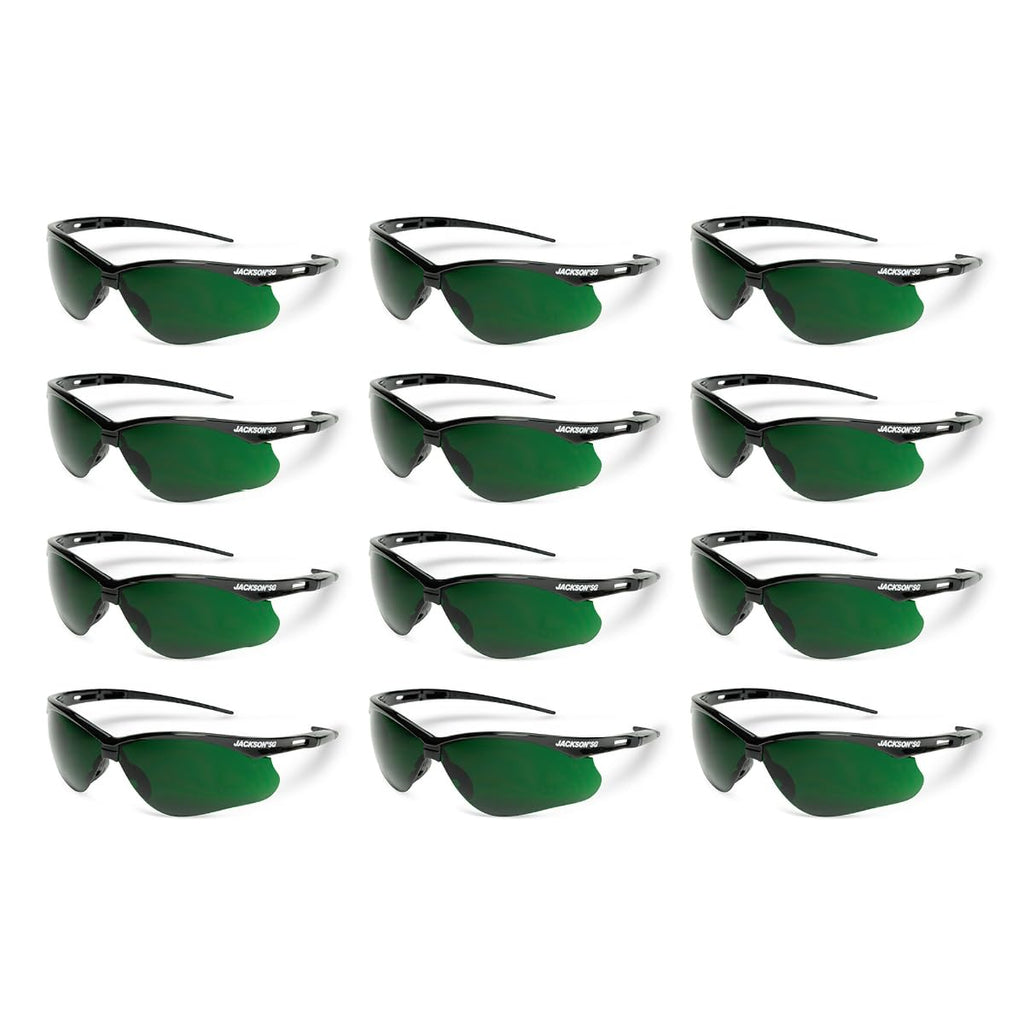 50010 Lightweight, Ultra-Strong, SG Safety Glasses, Soft Touch Temples, Flexible Nose Piece, Anti-Scratch Coating, Infrared and UV Protection, Shade 5 IR Lens, Black Frame (Pack of 12)