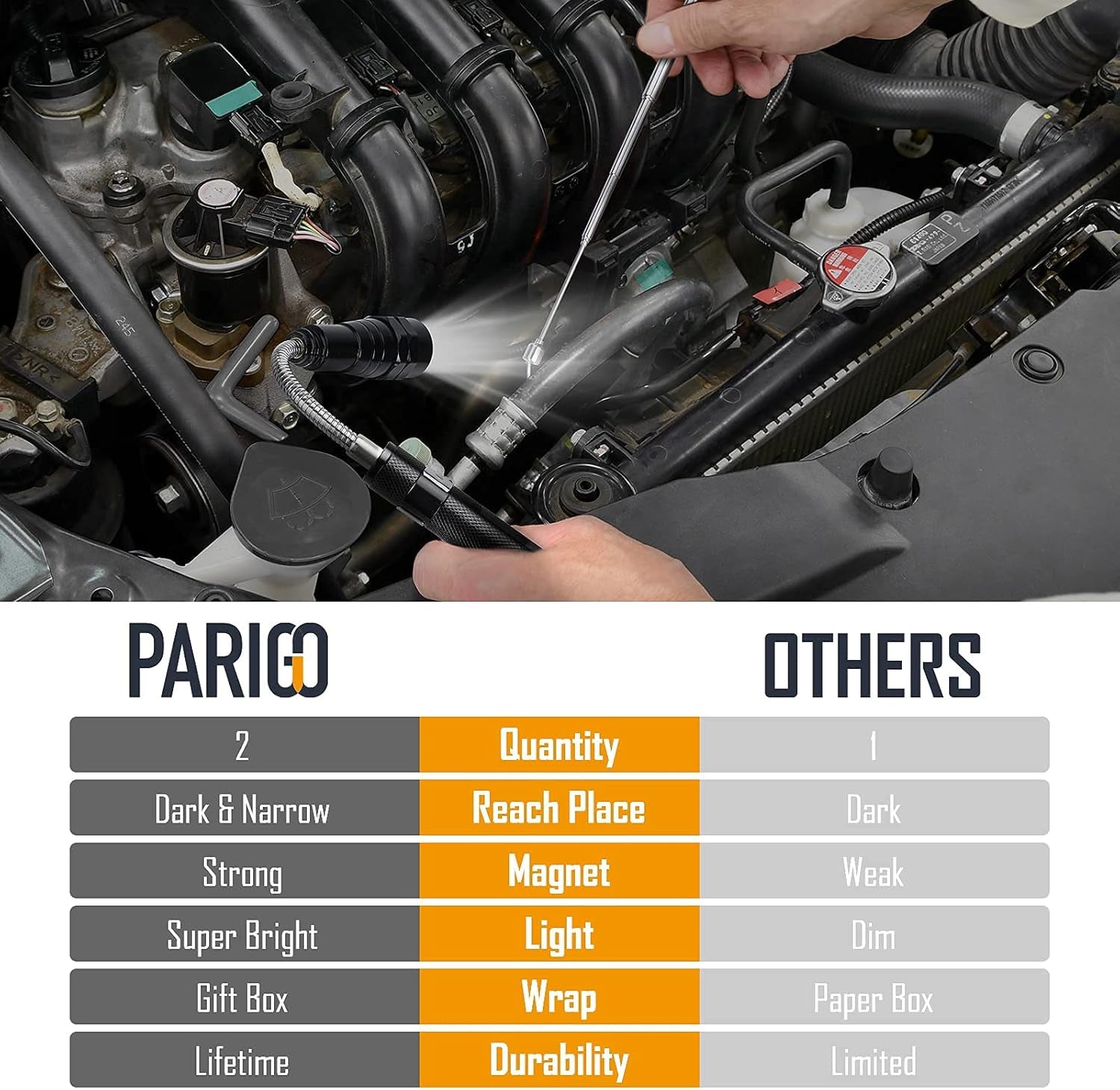 LED Telescoping Magnet Pickup Tool Set with Lights: Unique Men Gifts Christmas Gift Stocking Stuffers Birthday Gadgets for Mechanic Handyman Father Husband Boyfriend Her Car Garage