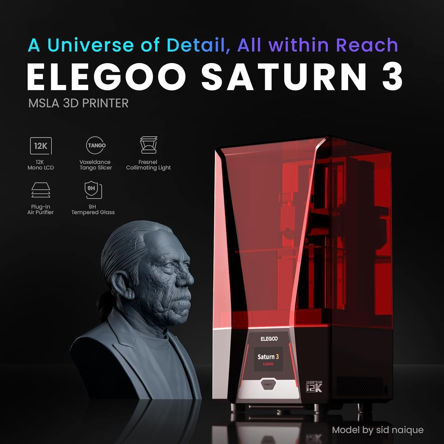 Saturn 3 MSLA 12K 3D Printer, Desktop Resin 3D Printer with 10-Inch Monochrome LCD, Voxeldance Tango Slicer, Large Printing Size of 8.62X4.84X9.84 Inches