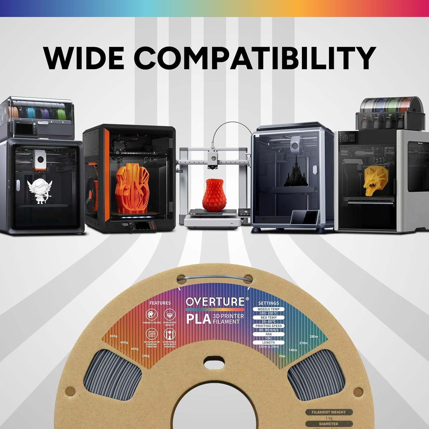 PLA Filament 1.75Mm PLA 3D Printer Filament, 1Kg Cardboard Spool (2.2Lbs), Dimensional Accuracy +/- 0.02Mm, Fit Most FDM Printer (Space Gray)