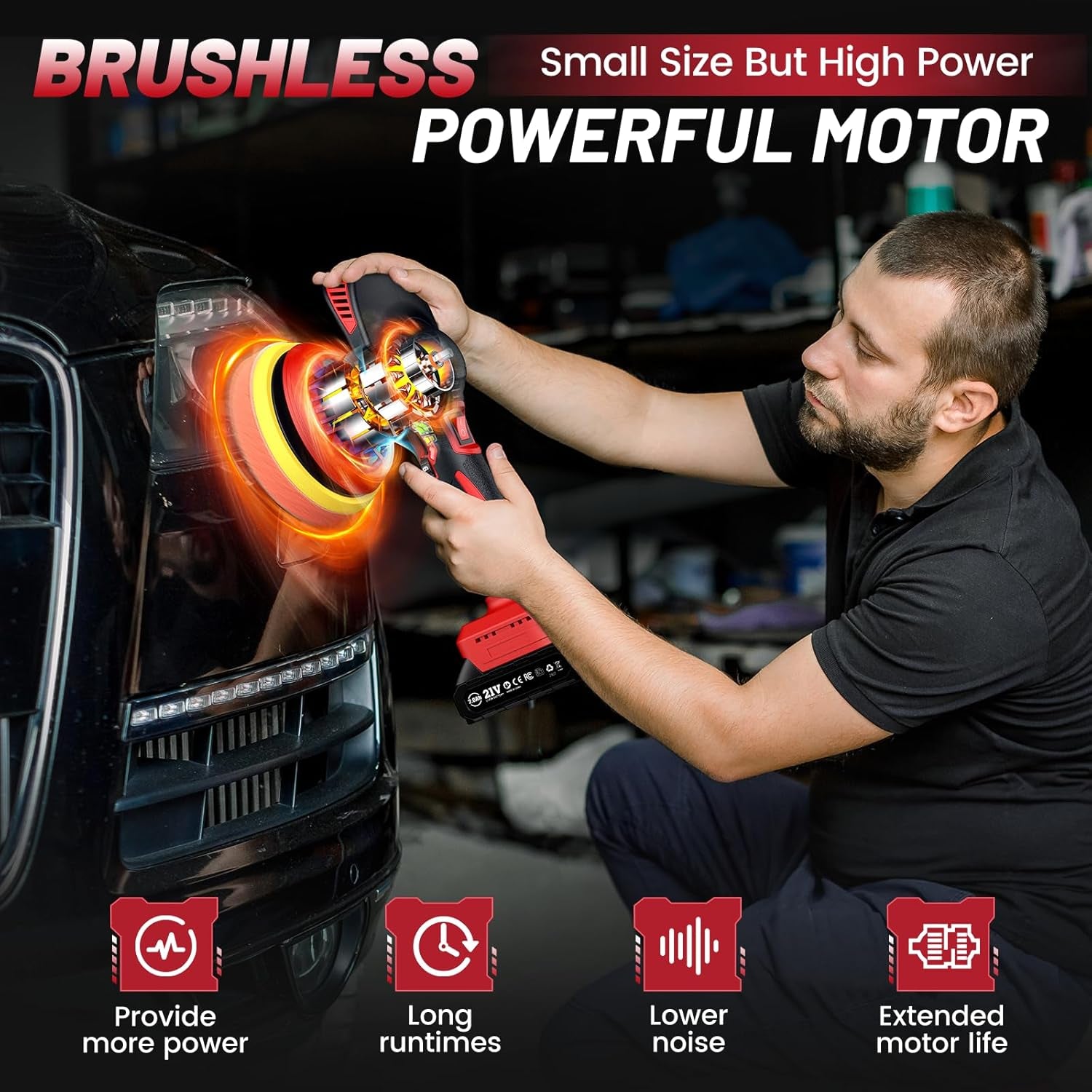 Cordless Car Buffer Polisher Kit W/ 2X2000Mah 21V Batteries, 6 Inch Car Buffer Waxer Kit W/ 6 Variable Speed & Extra 10 PCS Attachments, Polisher for Car Detailing,Boat Sanding,Scratch Removing