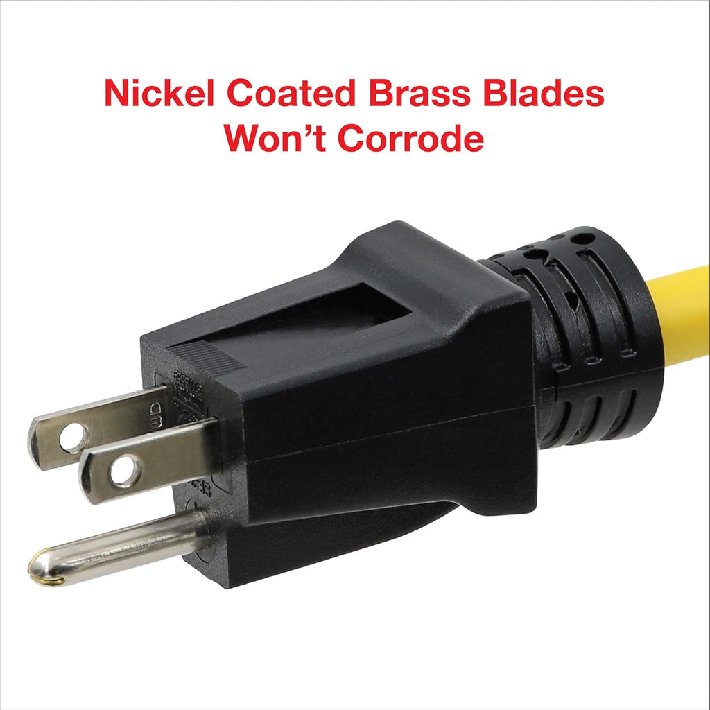 50 Ft 12/3 SJTW Heavy Duty Outdoor Extension Cord, Water & Weather Resistant, Flame Retardant, Yellow, 3 Prong Grounded Plug, CP10145