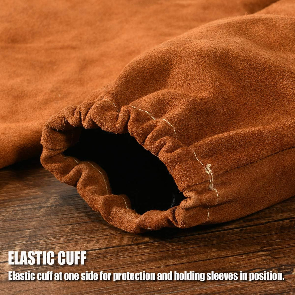Leather Welding Work Sleeves for Men&Women - Heat&Flame Resistant Arm Protection with Kevlar Stitching and Cotton Lining