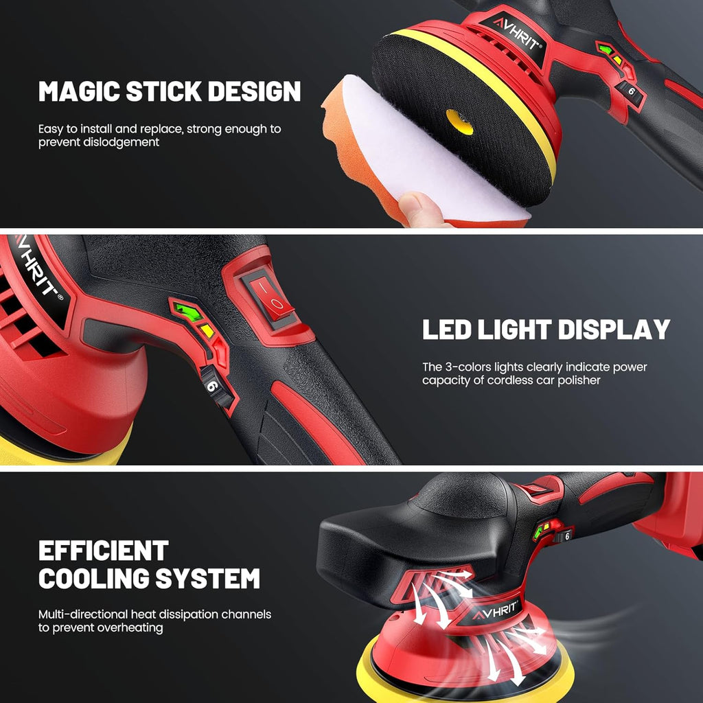 Cordless Car Buffer Polisher Kit W/ 2X2000Mah 21V Batteries, 6 Inch Car Buffer Waxer Kit W/ 6 Variable Speed & Extra 10 PCS Attachments, Polisher for Car Detailing,Boat Sanding,Scratch Removing