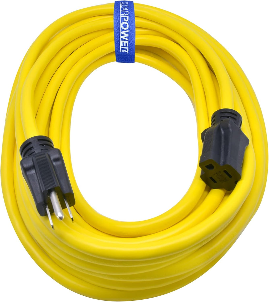 50 Ft 12/3 SJTW Heavy Duty Outdoor Extension Cord, Water & Weather Resistant, Flame Retardant, Yellow, 3 Prong Grounded Plug, CP10145