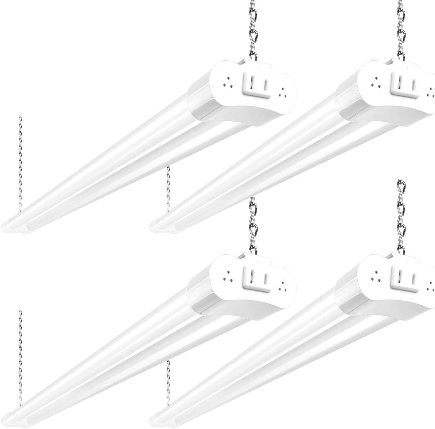 4 Pack Linkable LED Shop Light, 4FT 42W [250W Equivalent], 4400Lm, 5000K Daylight, with Plug, Utility Light Fixture, Hanging or Surface Mount, White