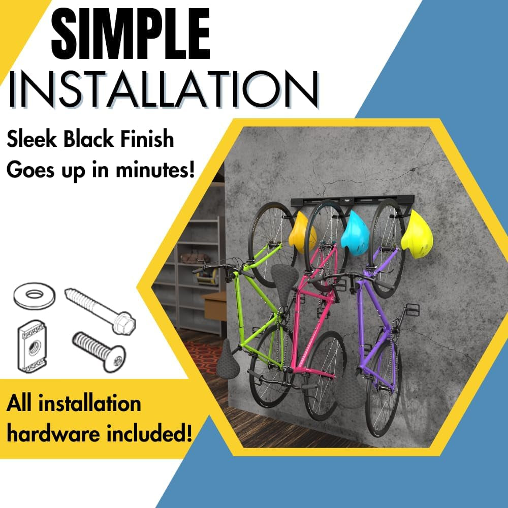 Wall Mount Bike Rack | Steel Bike Mount | Adjustable Hangers | Easy Mount | USA Made