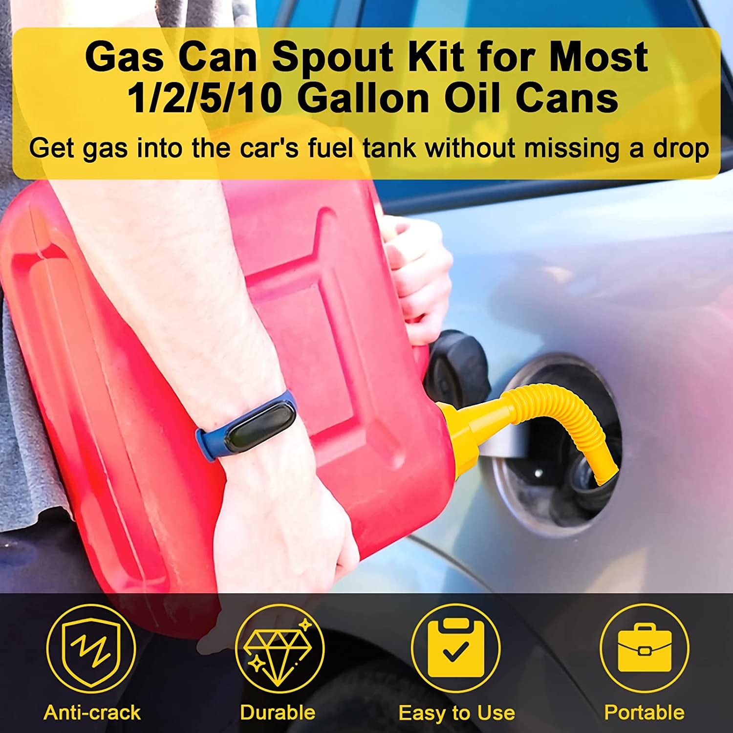 Gas Can Spout Replacement, Gas Can Nozzle, (5 Kit-Yellow) Flexible Pour Nozzle Suitable for Most 1/2/5/10 Gal Oil Cans, Fuel Can Spout Replacement