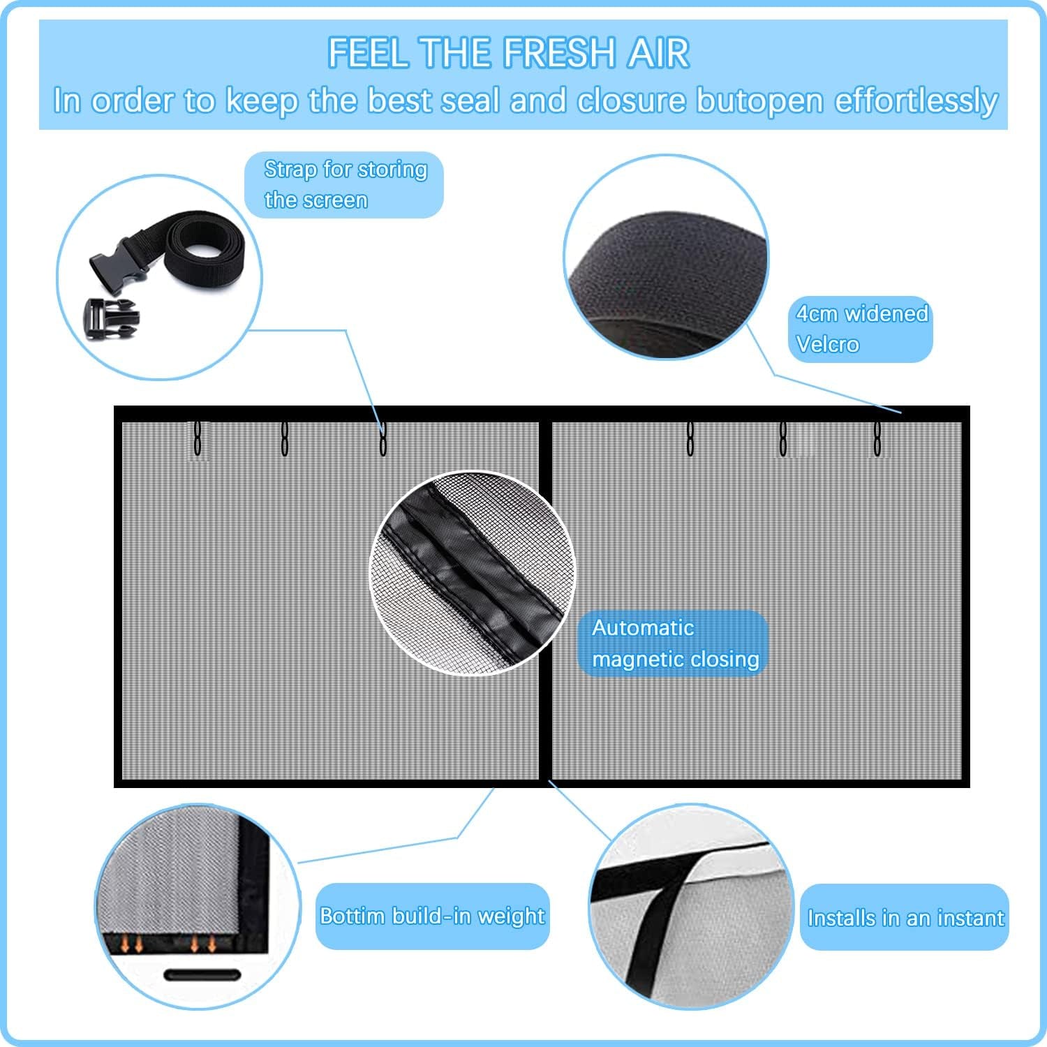 Magnetic Garage Screen Door 16X7Ft for 2 Car Garage Doors - Fiberglass Garage Screen Cover Kit Garage Door Curtain,Stronger High Energy Magnets,Hands Free Magnetic Screen Door (A-16 * 7FT)