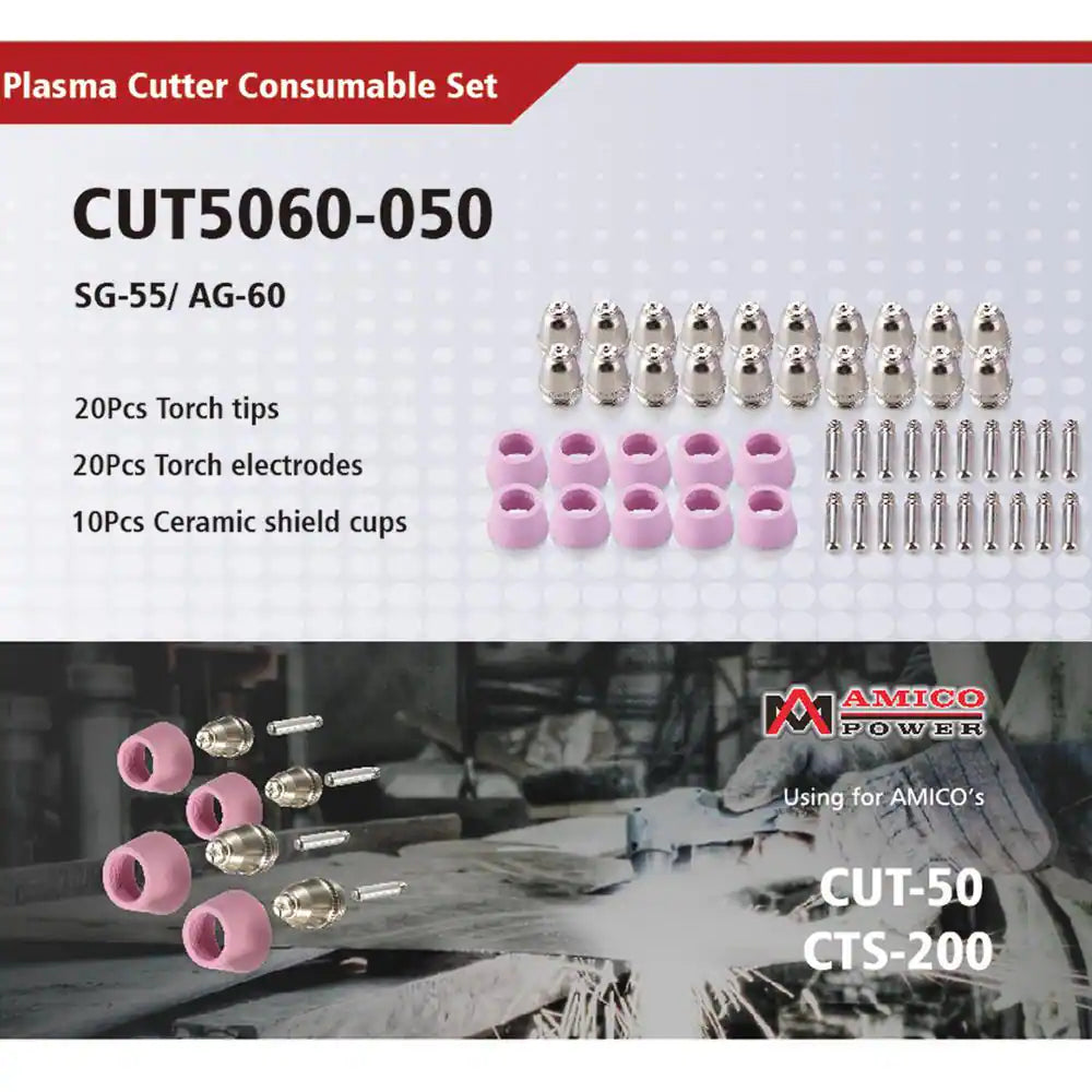 50 Amp - 60 Amp Plasma Cutter Consumable Set, Use for CUT-50 CUT-60 APC-50 APC-60 CUT-55M and CTS-200