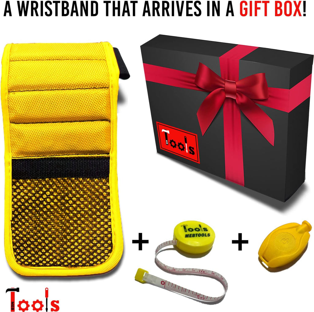 Magnetic Wristband with Flashlight and Tape Measure – Screw, Drill Bit, and Nail Holder with 20 Strong Magnet Pieces Increases Convenience for DIY, Carpenters, Mechanics, and More by
