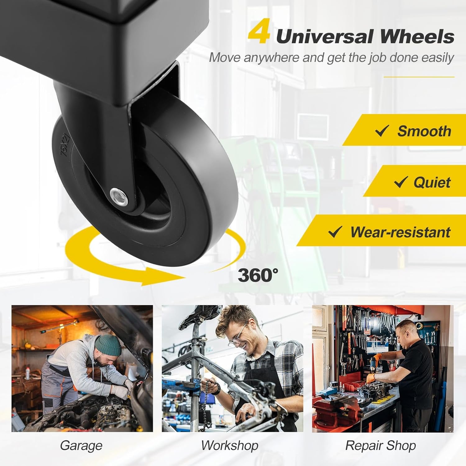 Rolling Garage Stool, 22.5”-27.5” Adjustable Mechanic Chair with Padded Seat, 330LBS Capacity, Tool Tray, Heavy Duty Creeper Seat, 360° Swivel Shop Stool for Workshop