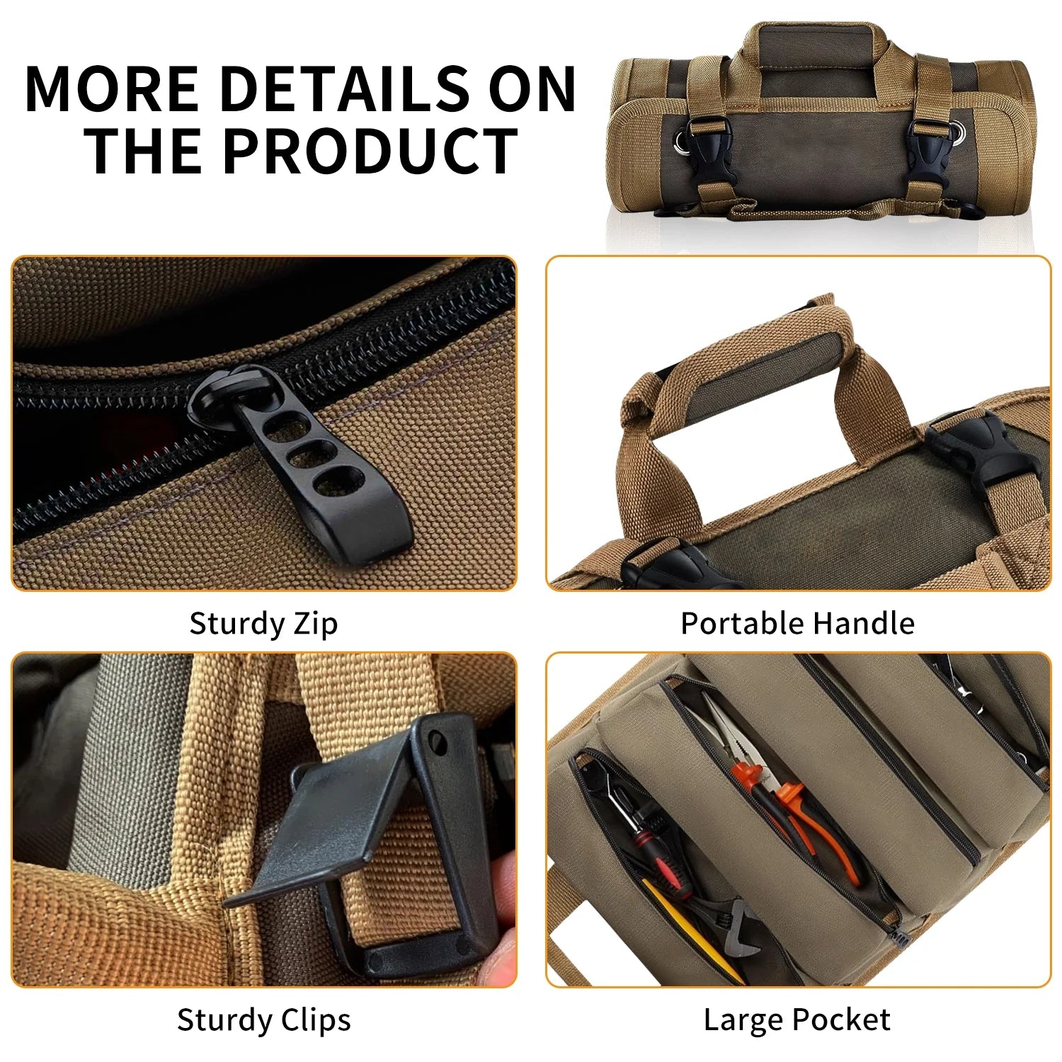 Tool Bag Roll Up, Heavy Duty Roll up Tool Bag, Tool Roll Bag Organizers, 900D Waterproof Oxford Cloth, Gifts for Electrician,Carpenter, Plumber, Mechanic, Hobbyist