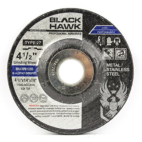 Depressed Center Metal Grinding Wheels for Angle Grinders, 4.5” X 1/4” X 7/8” - 5 Pack