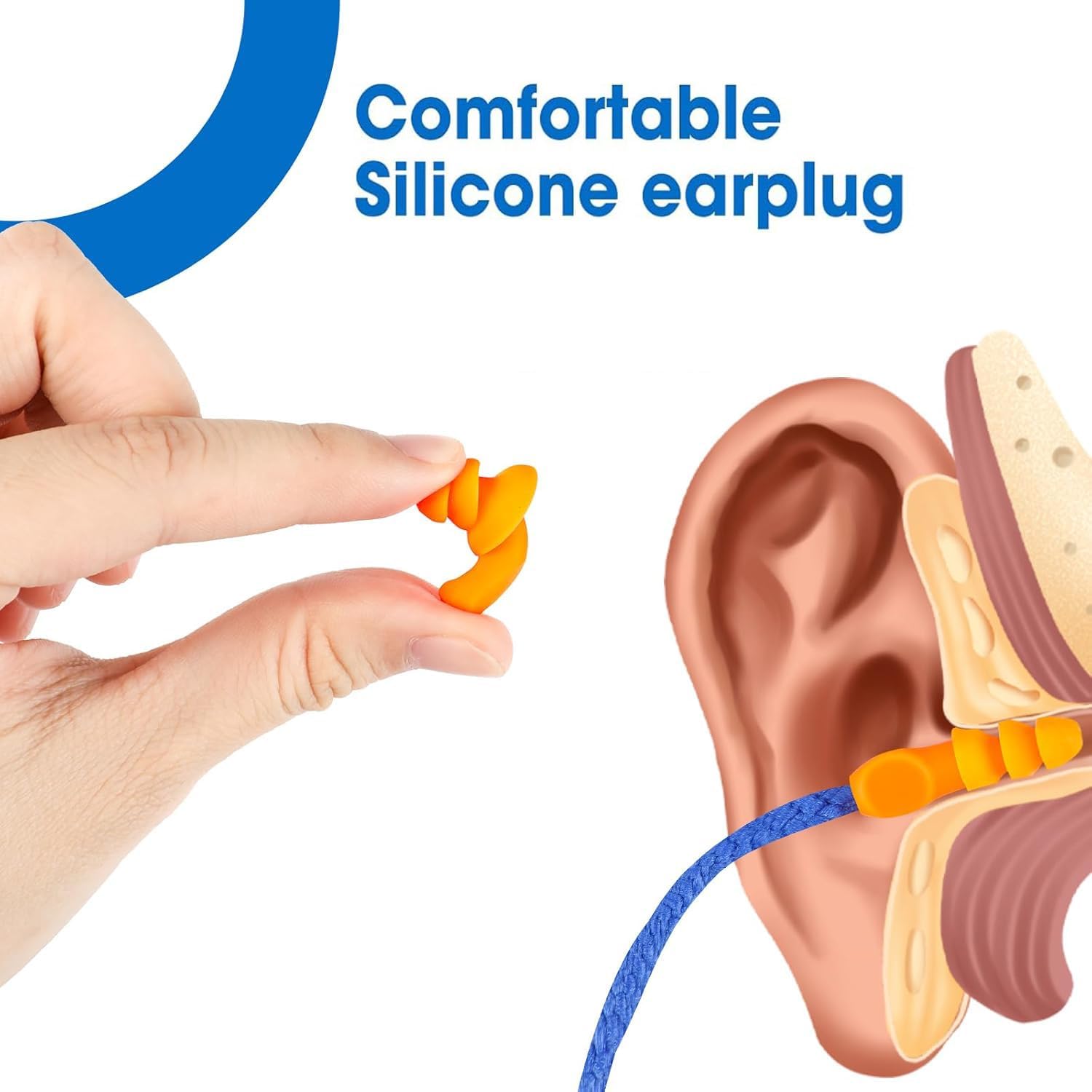 55 Pairs Silicone Ear Plugs, Reusable Earplugs for Noise Reduction, 25Db NRR Corded Ear Plug for Sleeping Noise Cancelling, Ear Plug with String Individual Packing