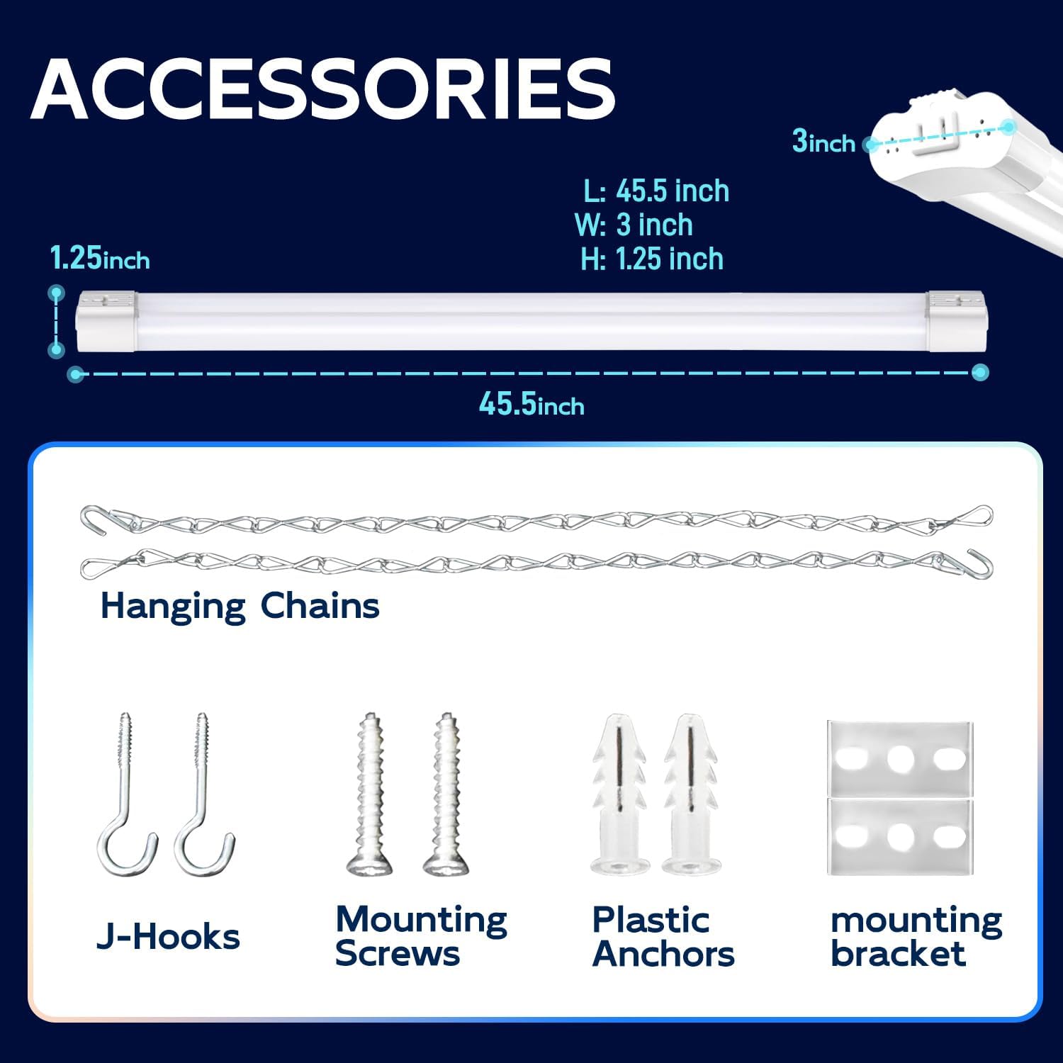 4 Pack Linkable LED Shop Light, 4FT 42W [250W Equivalent], 4400Lm, 5000K Daylight, with Plug, Utility Light Fixture, Hanging or Surface Mount, White