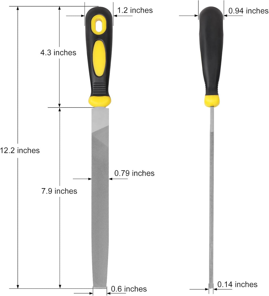 8In Flat Metal File, Total 12In, File Blade 8In, Anti-Slip Ergonomic Handle, Harden High Carbon Steel, Uniform Teeth, Ideal Hand Files to Sharpen and Deburr Metal, Stone, Wood, Plastic