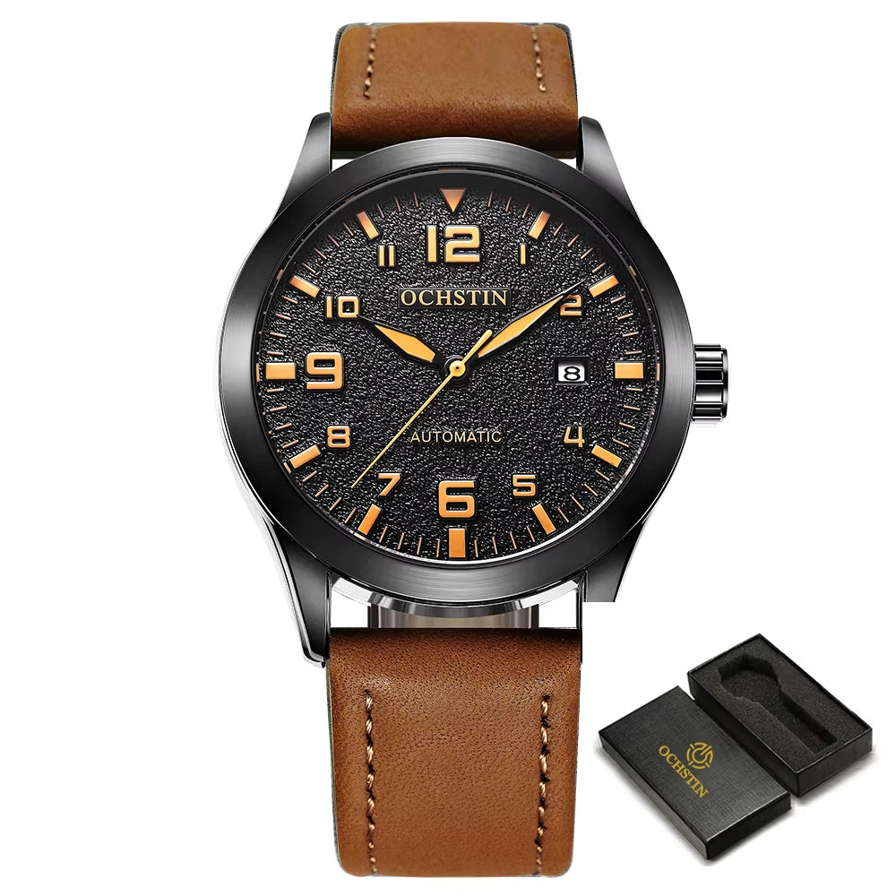 Man Mechanical Pilot Wrist Watches Luxury Self Wind Leather Mechanic Male Clock Auto Date Relogio Masculino Gift for Men