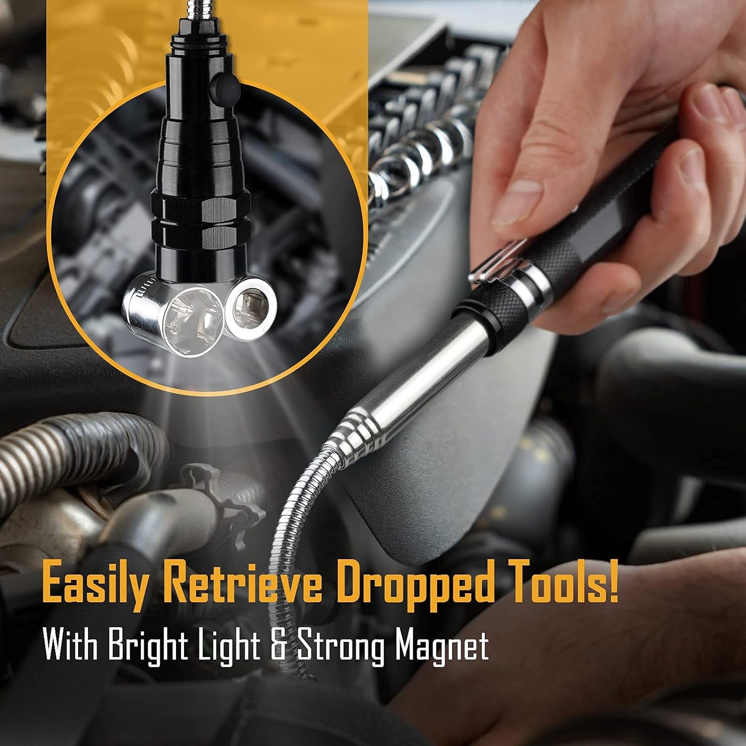 LED Telescoping Magnet Pickup Tool Set with Lights: Unique Men Gifts Christmas Gift Stocking Stuffers Birthday Gadgets for Mechanic Handyman Father Husband Boyfriend Her Car Garage