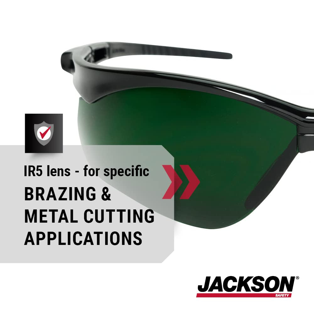 50010 Lightweight, Ultra-Strong, SG Safety Glasses, Soft Touch Temples, Flexible Nose Piece, Anti-Scratch Coating, Infrared and UV Protection, Shade 5 IR Lens, Black Frame (Pack of 12)