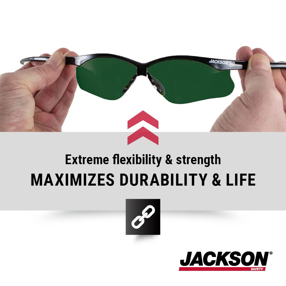 50010 Lightweight, Ultra-Strong, SG Safety Glasses, Soft Touch Temples, Flexible Nose Piece, Anti-Scratch Coating, Infrared and UV Protection, Shade 5 IR Lens, Black Frame (Pack of 12)