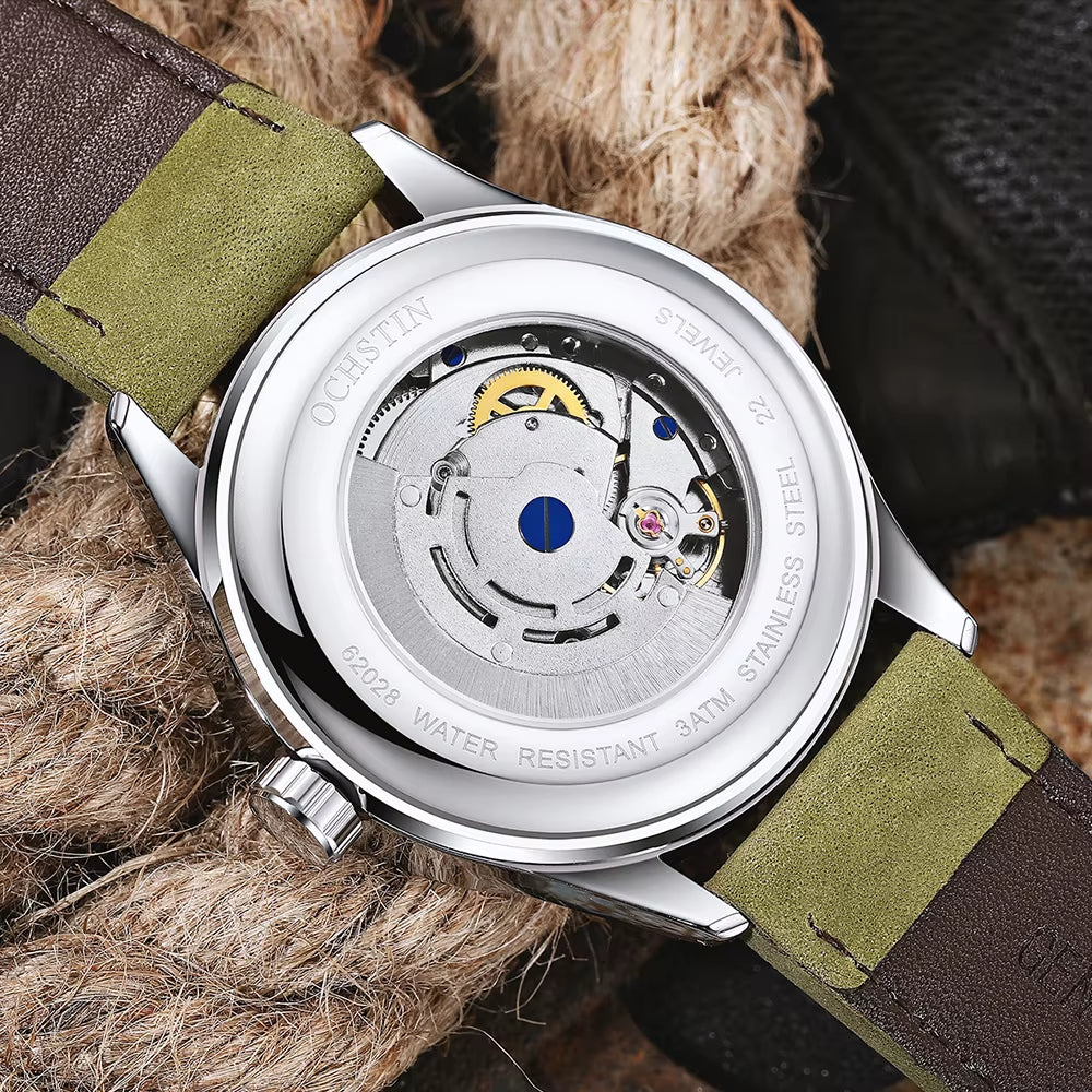 Man Mechanical Pilot Wrist Watches Luxury Self Wind Leather Mechanic Male Clock Auto Date Relogio Masculino Gift for Men