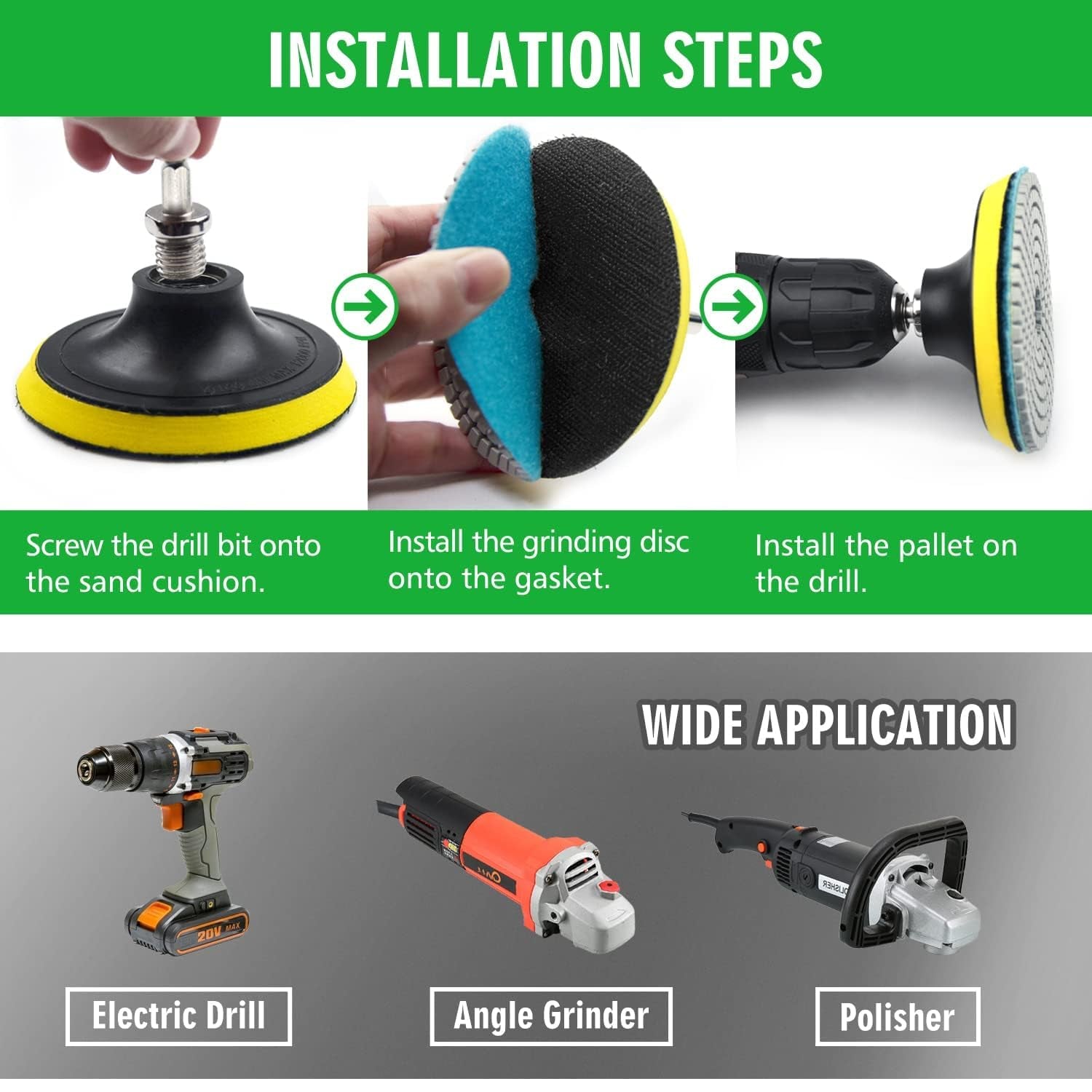 4 Inch Diamond Polishing Pads with 5/8’’-11 Backer Pad, 12PCS Wet/Dry Granite Stone Polish Pad Kit for Drill, Grinder, Polisher, 50-6000 Grit Polishing Pad for Concrete Marble Rock Countertop Quartz