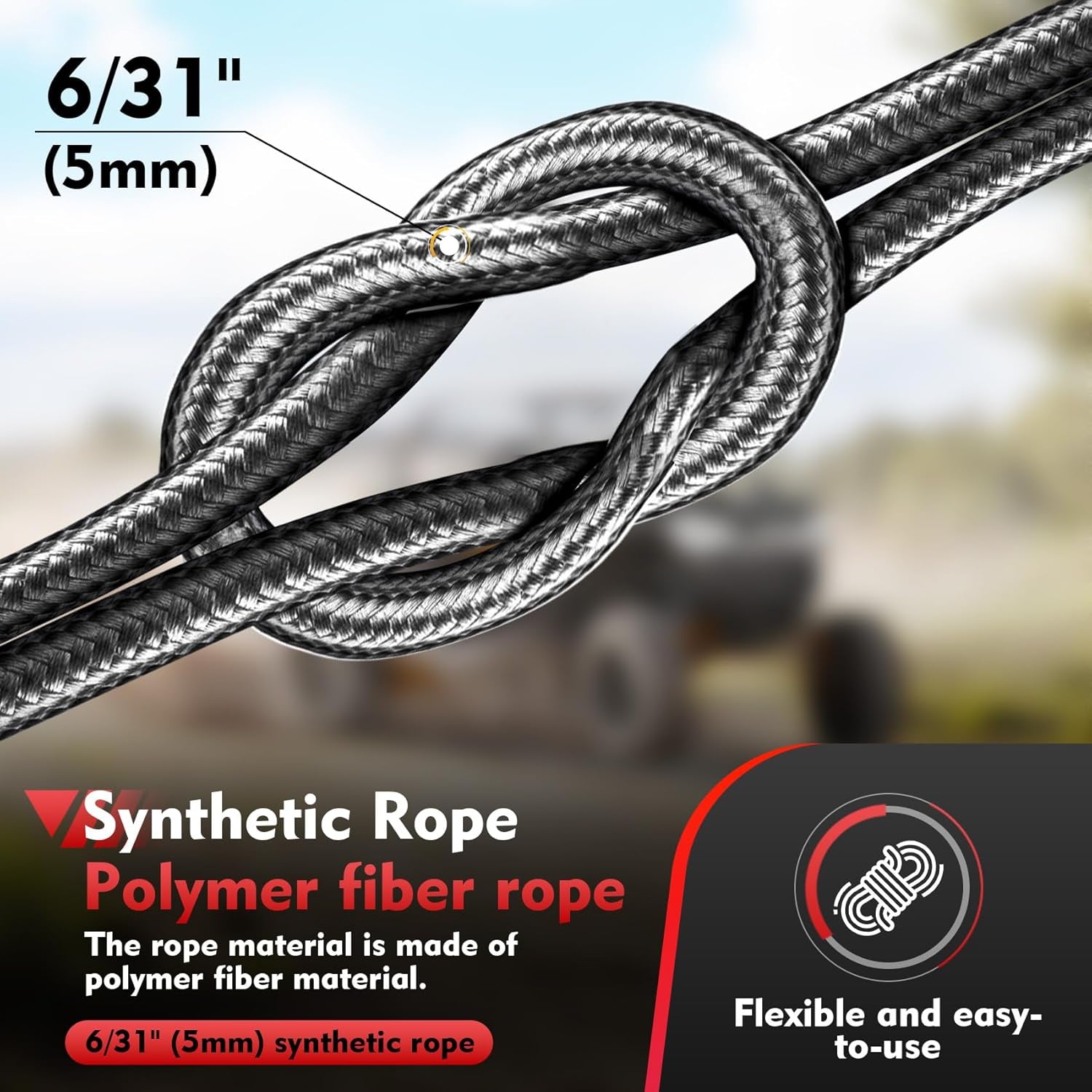 Portable Drill Winch of 1000 Lbs, Red Handheld Drill Winch with 40 Foot Synthetic Rope, Rotate the Hook 360 Degrees, for Lifting & Dragging(Red)