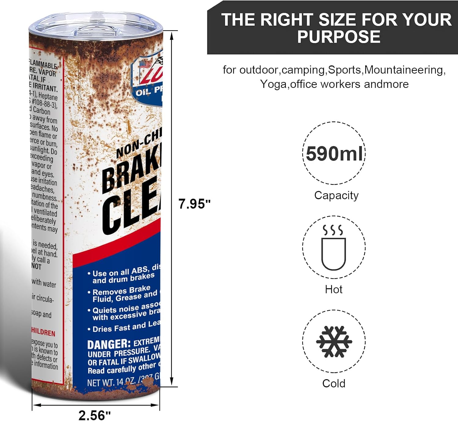 20oz Insulated Skinny Tumbler – Hilarious Brake Cleaner Design Stainless Steel Travel Mug with Lid – Perfect Gift for Mechanics and Car Lovers