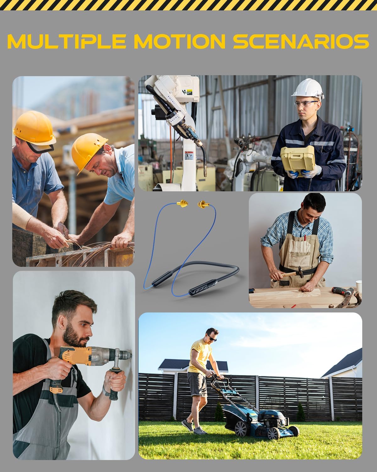 Premium Bluetooth Earplug Headphones - Wireless Neckband Earbuds with 29dB Noise Reduction, IPX5 Sweatproof, and 19+ Hour Battery Life in Blue