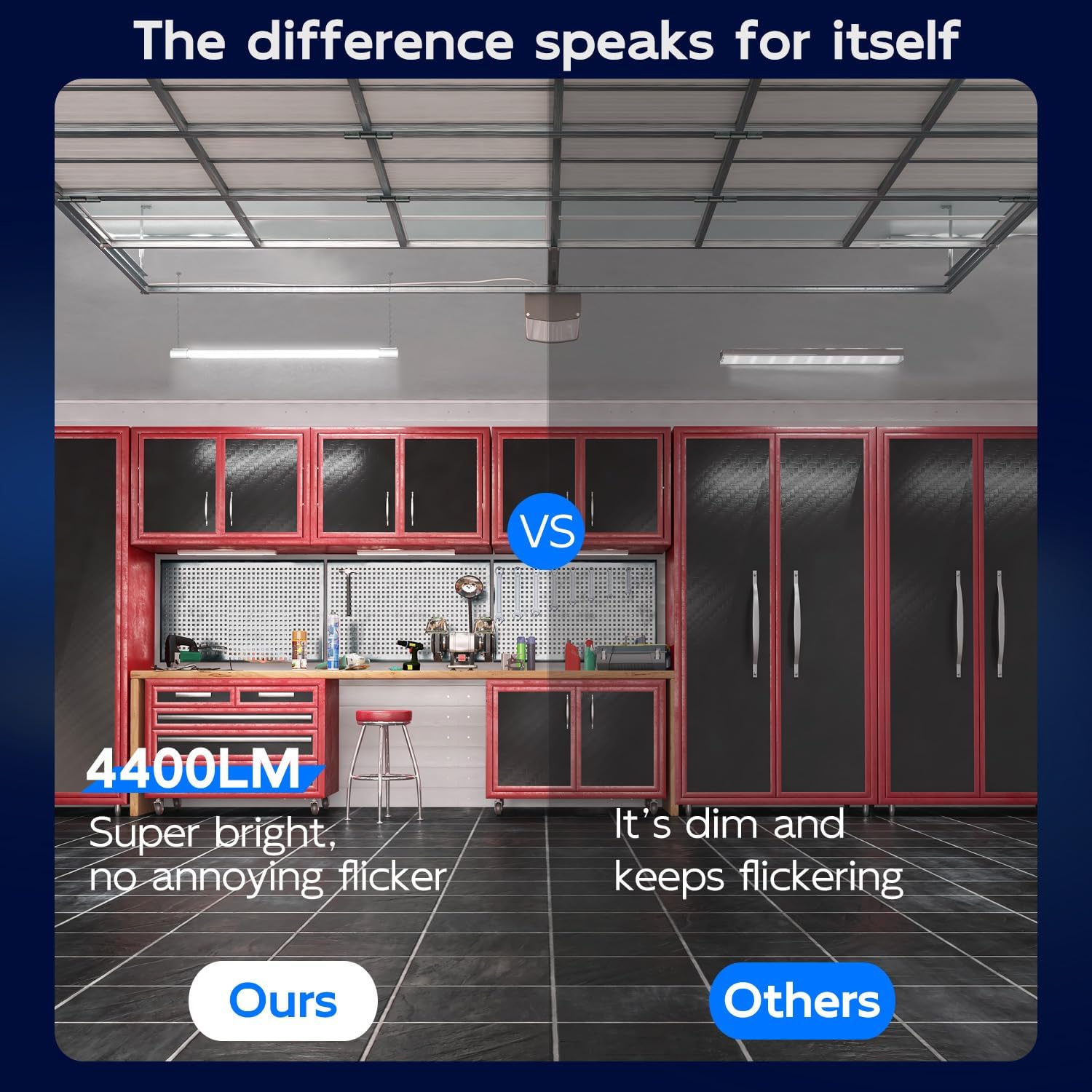 4 Pack Linkable LED Shop Light, 4FT 42W [250W Equivalent], 4400Lm, 5000K Daylight, with Plug, Utility Light Fixture, Hanging or Surface Mount, White