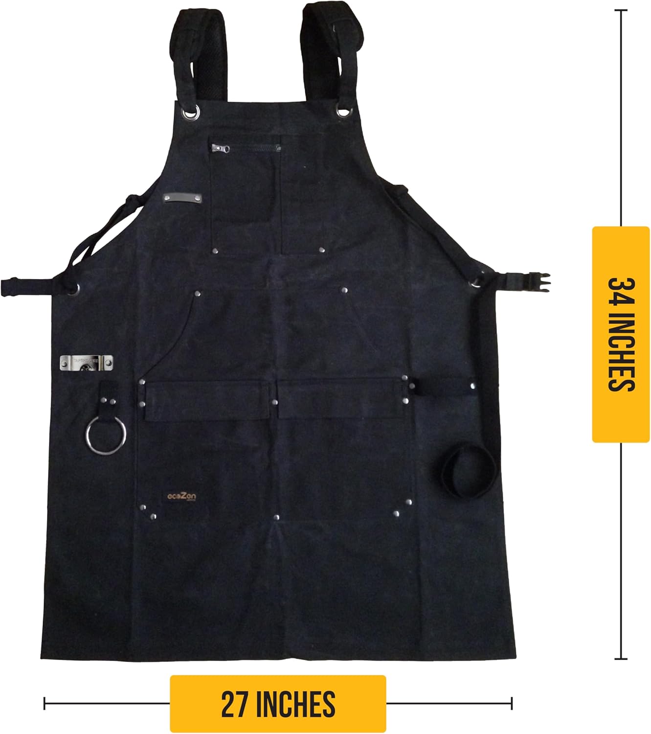 Ecozen Waxed Canvas Welding Apron with Kevlar Thread - Heat and Chemical Resistant, Fully Adjustable to Comfortably Fit Men and Women, 27 X 34 Inches, Heavy Duty Tool Apron - Black, Size S to XXL