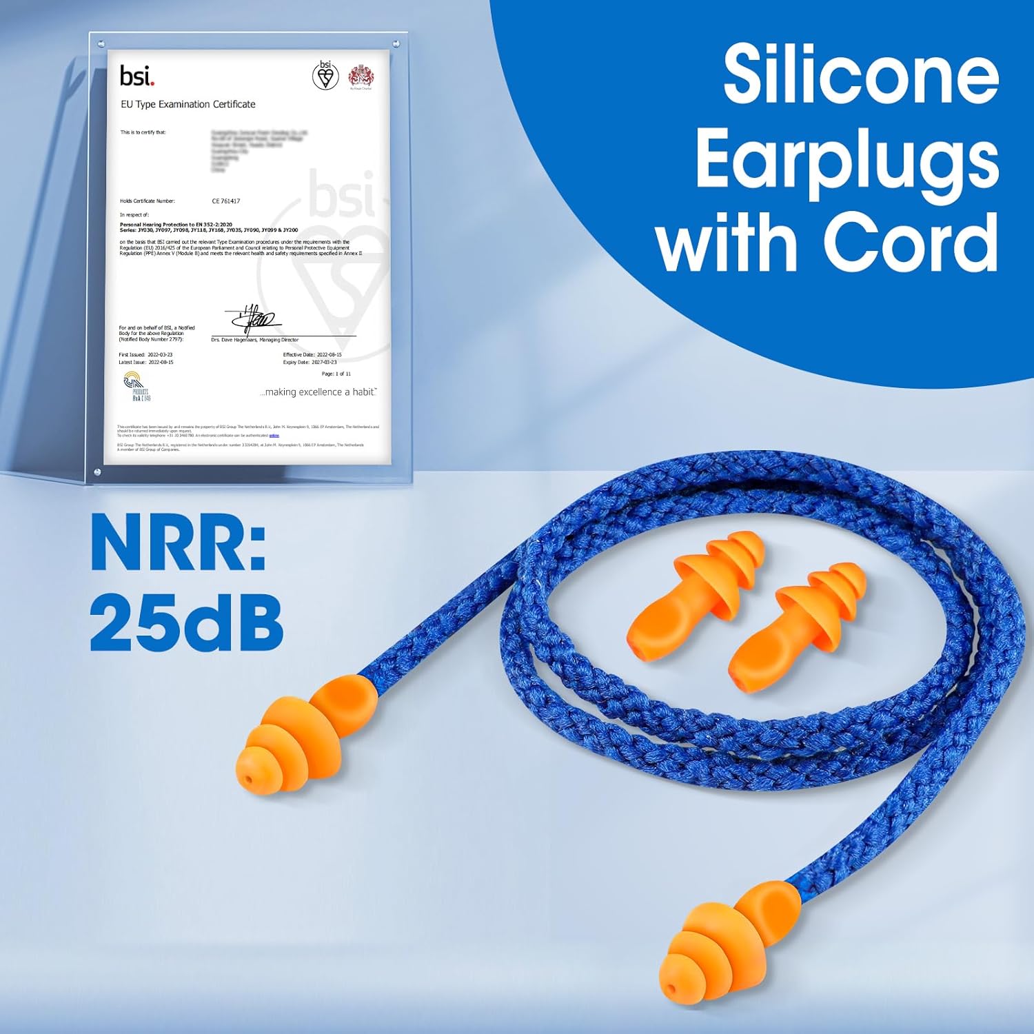 55 Pairs Silicone Ear Plugs, Reusable Earplugs for Noise Reduction, 25Db NRR Corded Ear Plug for Sleeping Noise Cancelling, Ear Plug with String Individual Packing