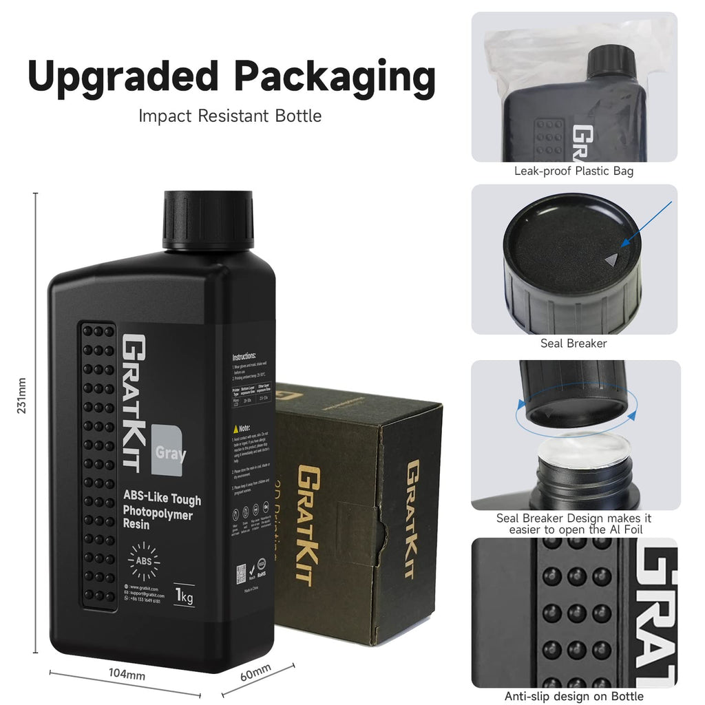Upgraded Abs-Like 3D Printer Resin, High Toughness 405Nm UV Curing Resin, Scratch Resistant and Compatible with SLA, LCD and DLP Printers for Industrial Parts Printing - 1000G, Gray