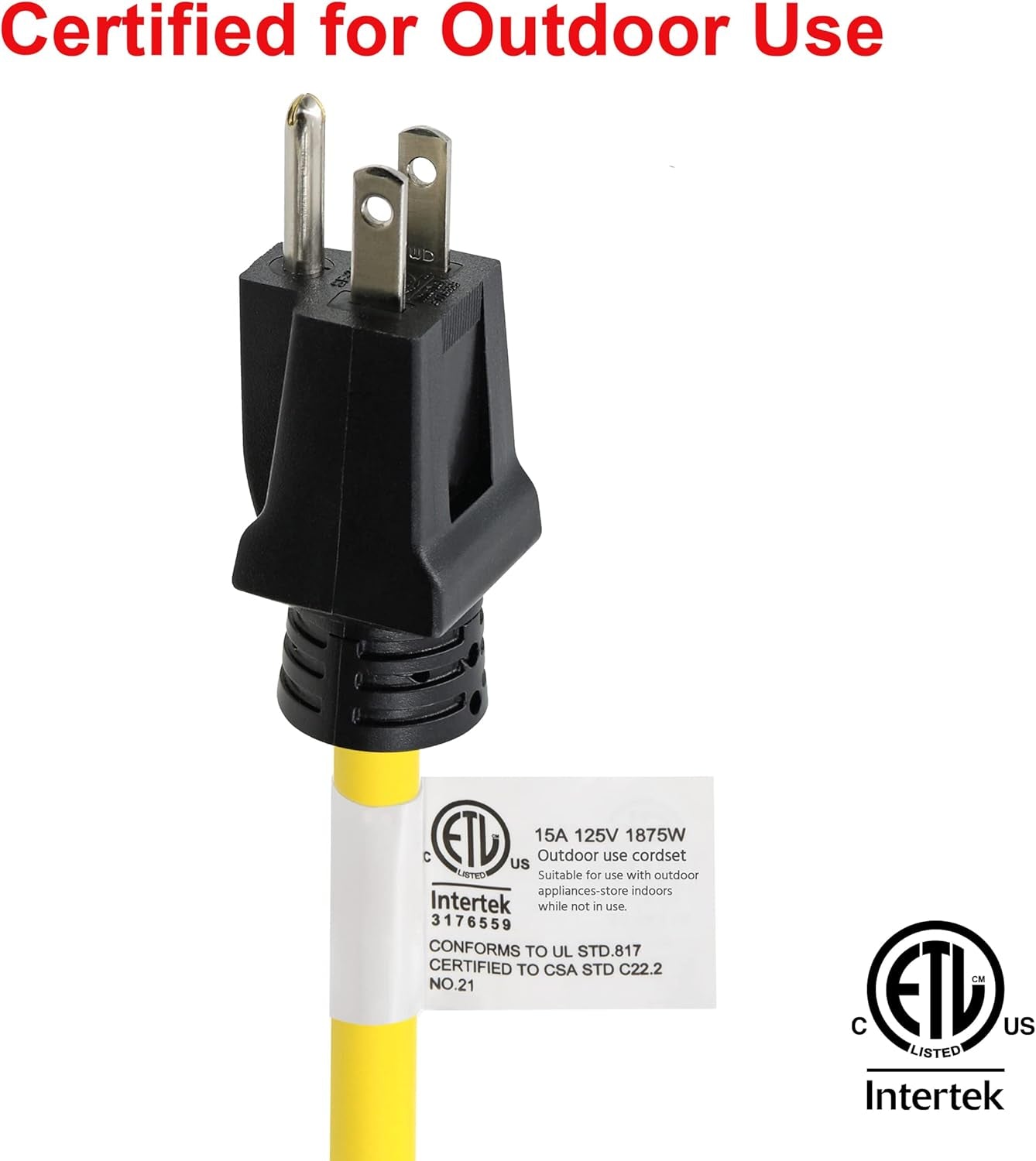 50 Ft 12/3 SJTW Heavy Duty Outdoor Extension Cord, Water & Weather Resistant, Flame Retardant, Yellow, 3 Prong Grounded Plug, CP10145