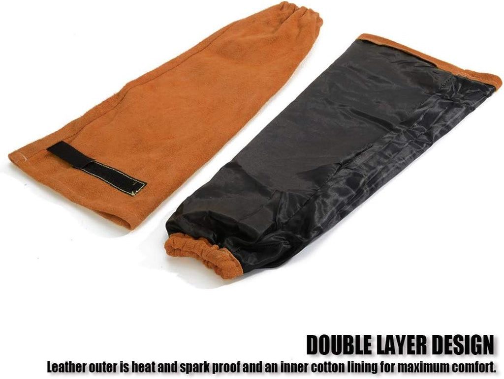 Leather Welding Work Sleeves for Men&Women - Heat&Flame Resistant Arm Protection with Kevlar Stitching and Cotton Lining