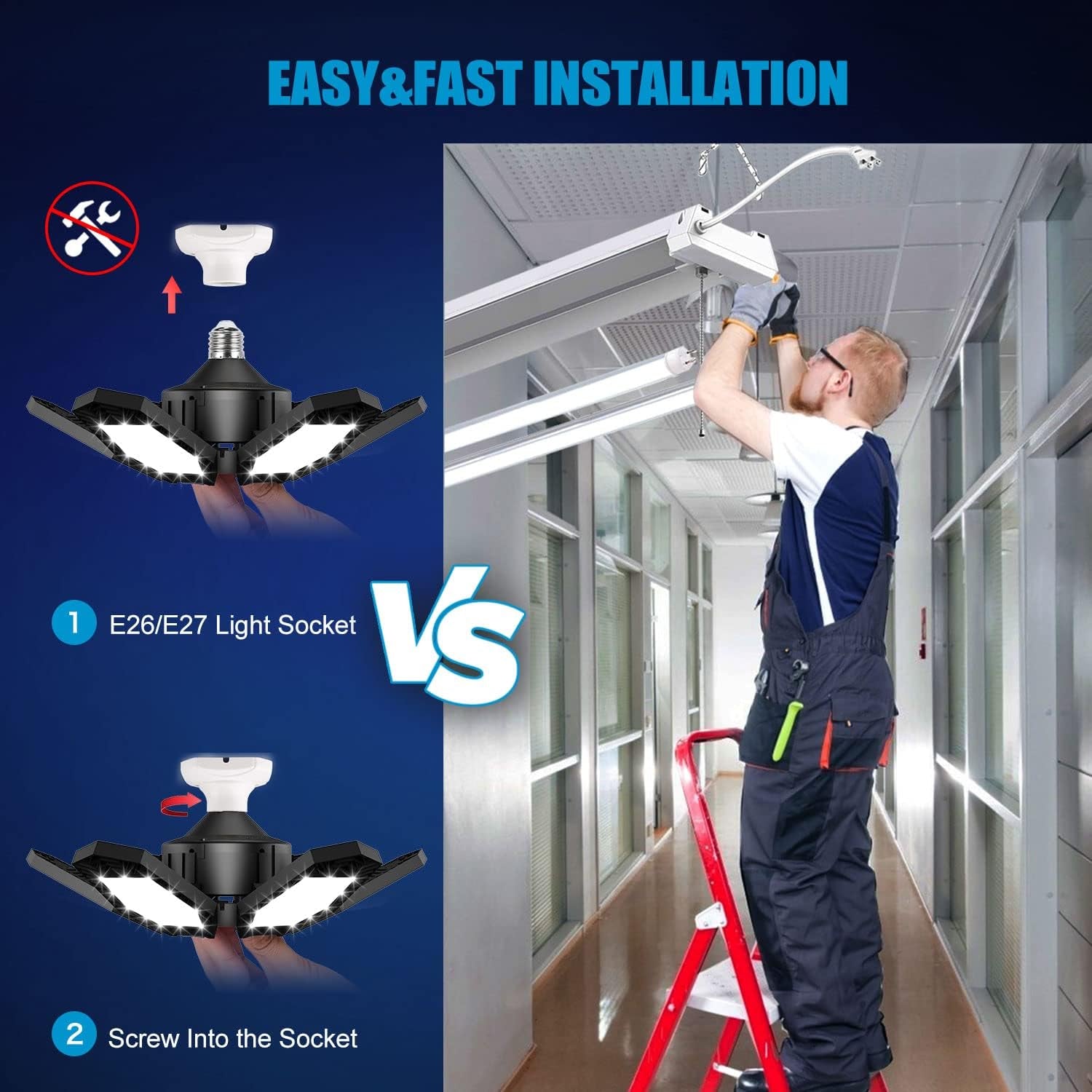 2 Pack Motion Sensor Garage Light, Total 30000LM Deformable Garage Lighting, 150W LED Ceiling with Motion, Ultra Bright Motion Activated LED Shop Light for Attic, Basement