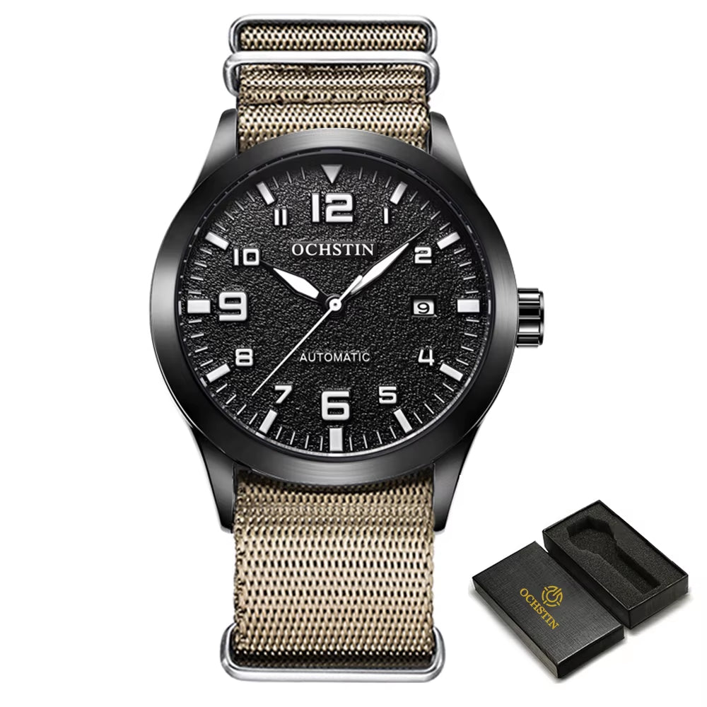 Man Mechanical Pilot Wrist Watches Luxury Self Wind Leather Mechanic Male Clock Auto Date Relogio Masculino Gift for Men