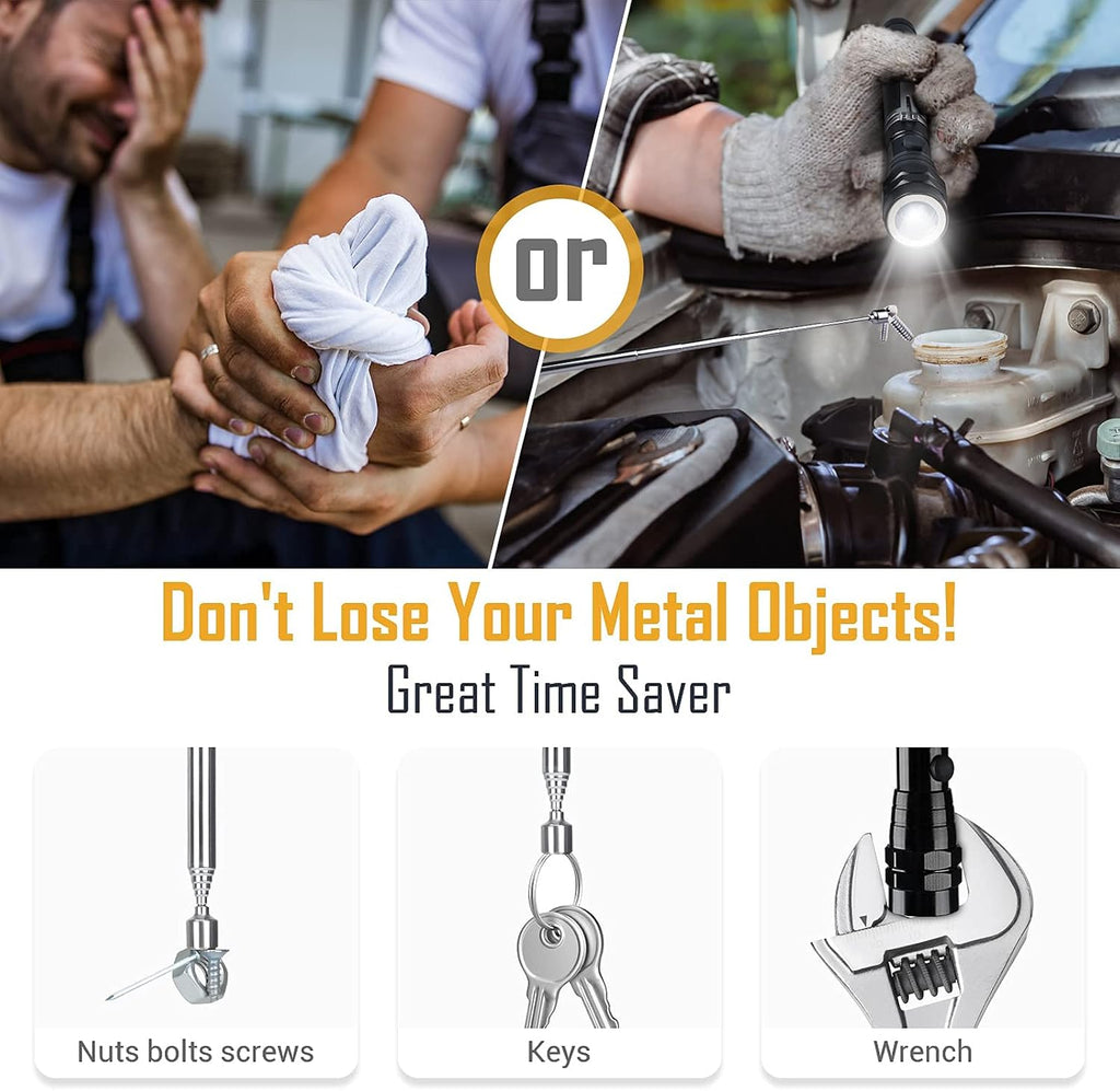 LED Telescoping Magnet Pickup Tool Set with Lights: Unique Men Gifts Christmas Gift Stocking Stuffers Birthday Gadgets for Mechanic Handyman Father Husband Boyfriend Her Car Garage