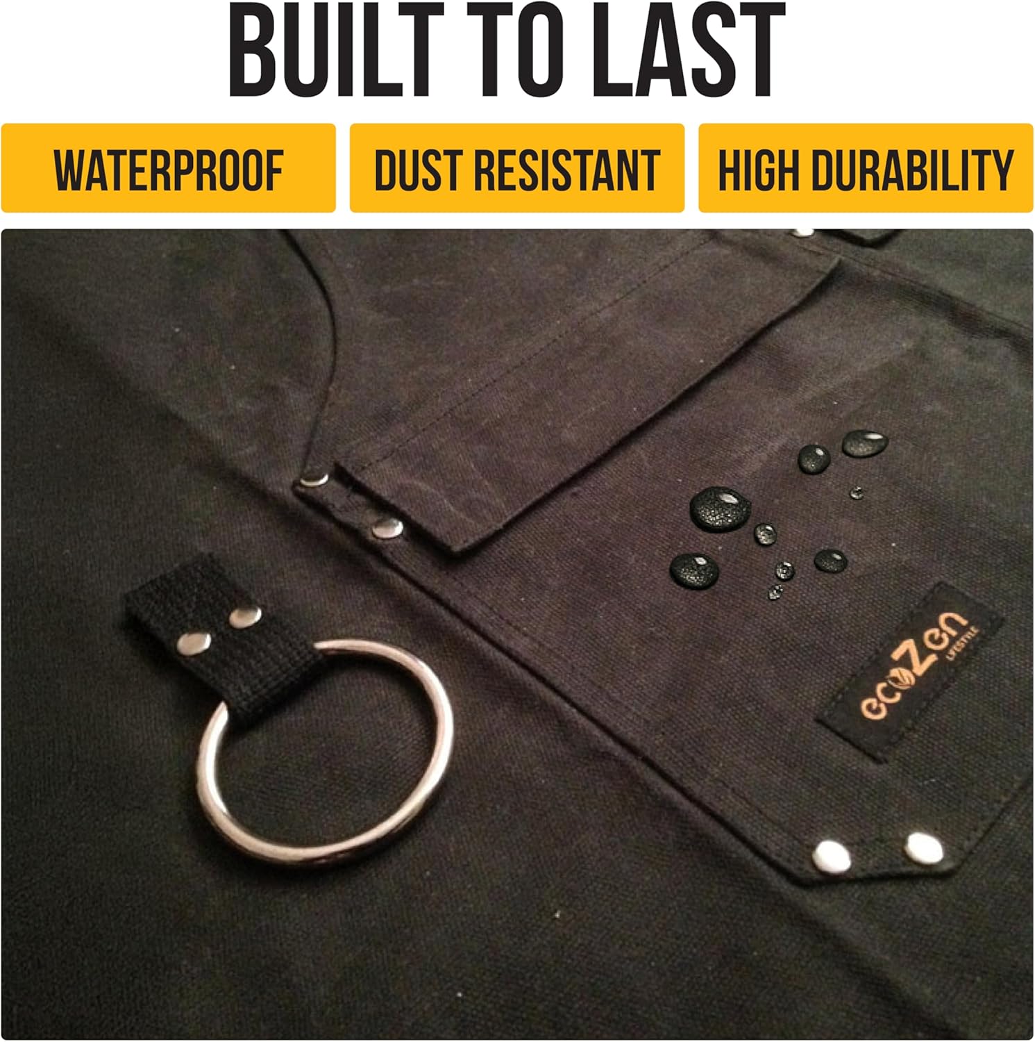 Ecozen Waxed Canvas Welding Apron with Kevlar Thread - Heat and Chemical Resistant, Fully Adjustable to Comfortably Fit Men and Women, 27 X 34 Inches, Heavy Duty Tool Apron - Black, Size S to XXL